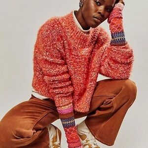 Free People Stardust Pullover Sweater S Red Fuzzy Cropped Mock Neck Cozy Boho